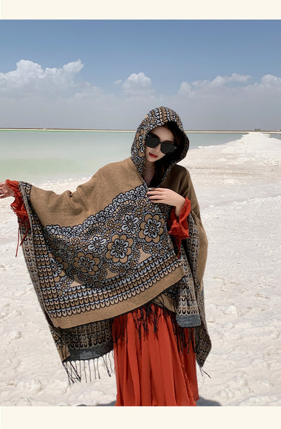 Poncho Étnico Desértico de Cashmira Artificial para Otoño e Invierno - Image 26