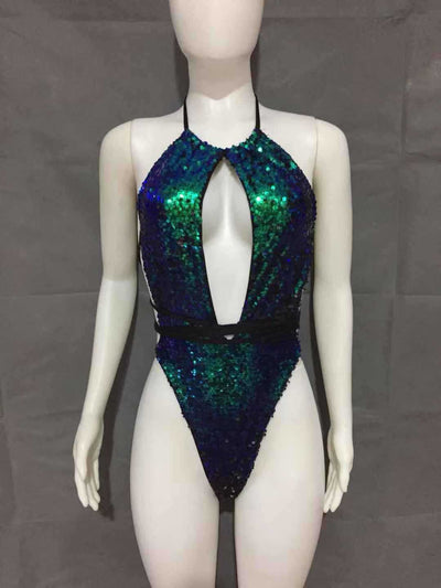Traje de Baño Enterizo con Lentejuelas y Cuello Halter Ajustable - Image 3