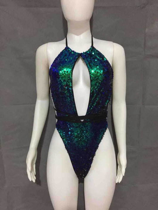 Traje de Baño Enterizo con Lentejuelas y Cuello Halter Ajustable - Image 3