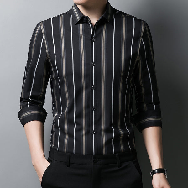 Camisa Casual de Rayas Negras Manga Larga para Hombre - Image 4