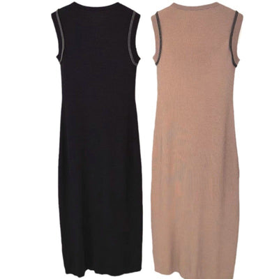 Vestido Tejido de Lana sin Mangas Cuello Redondo con Detalles de Perlas - Image 5