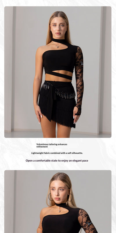 Conjunto de Danza Latina: Top con Encaje y Falda Corta con Borlas - Image 10