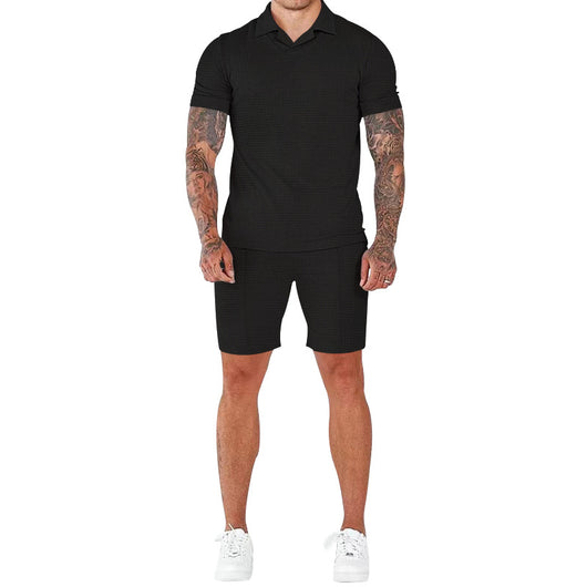 Conjunto Polo Texturizado V-neck y Shorts para Hombre - Image 21