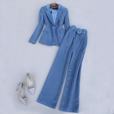 Traje de Dos Piezas Coreano con Pantalón Ancho y Solapa de Botón Único - Otoño e Invierno - Image 13