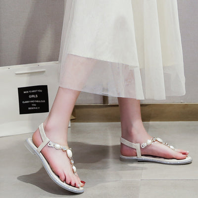 Chanclas Planas con Strass Estilo Romano Talla Grande