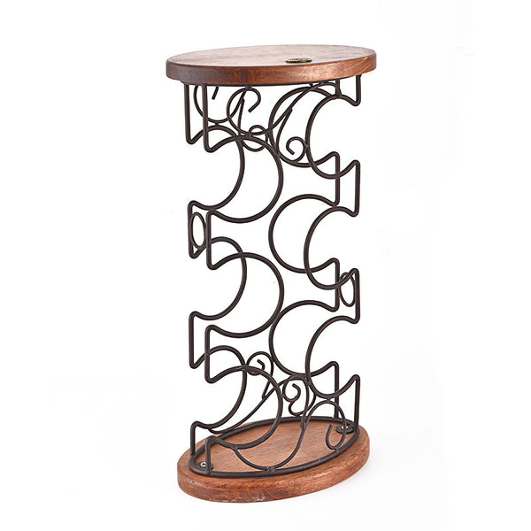 Botellero de Hierro Forjado con Base de Madera - Mueble Decorativo para 6 Botellas