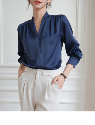 Blusa de Satén con Escote en V para Mujer - Elegancia Profesional - Image 11