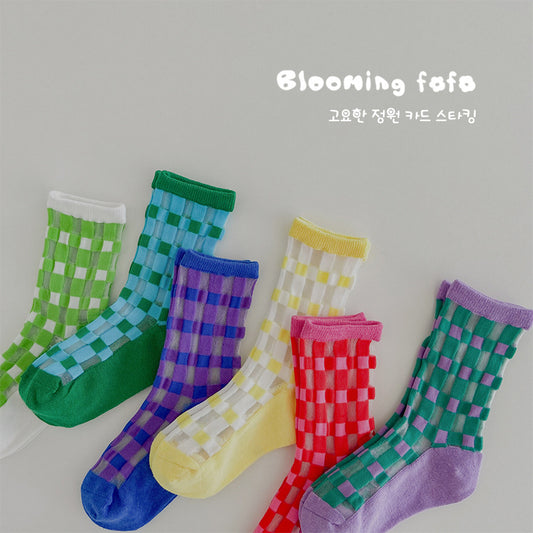 Calcetines Infantiles Verano Cuadros a Cuadros Estilo Coreano