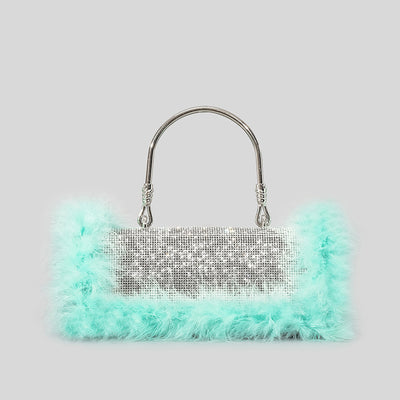 Bolso de Hombro Crossbody con Incrustaciones de Diamantes y Pelo de Avestruz - Image 13