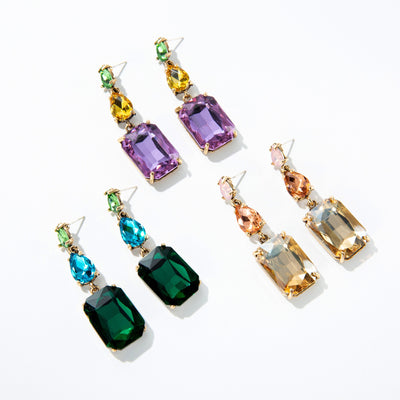 Aretes de Cristal Lujo Geométricos con Gota de Agua