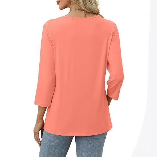 Blusa Casual Mujer Cuello V Botones - Estilo Europeo Otoño