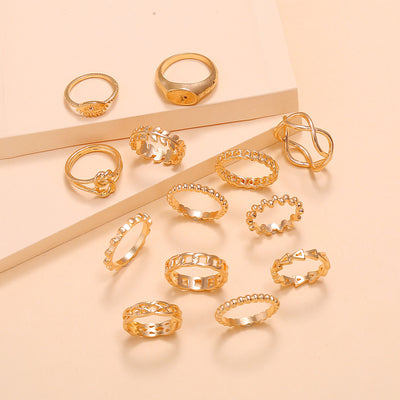 Set de 6 Anillos Articulados: Corona, Hoja y Formas Geométricas - Image 3