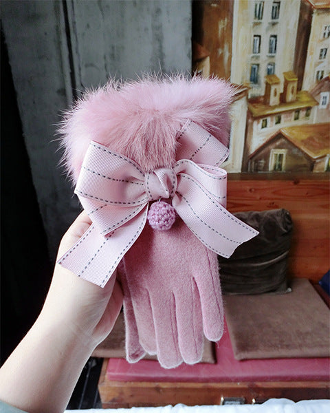 Guantes Cálidos con Moño y Pompón de Pelaje - Image 7