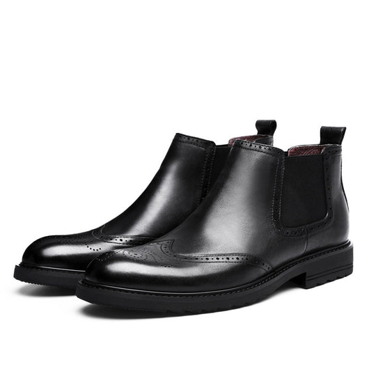 Botas Martin de Cuero para Hombre con Tallado en Relieve - Otoño e Invierno - Image 2