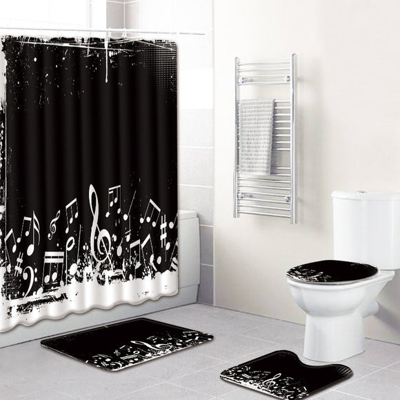 Juego de Baño Musical 4 Piezas - Tapete Antideslizante y Cortina de Ducha