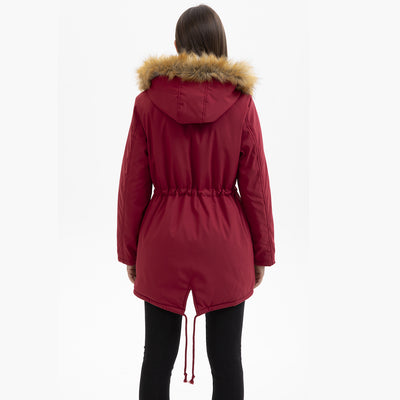 Abrigo Acolchado Mujer Largo con Capucha, Cuello de Piel y Cintura Ajustada - Image 3
