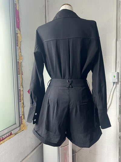 Conjunto de Lino y Algodón: Blusa Suelta de Manga Larga + Short de Cintura Alta - Image 13
