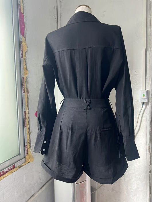 Conjunto de Lino y Algodón: Blusa Suelta de Manga Larga + Short de Cintura Alta - Image 13