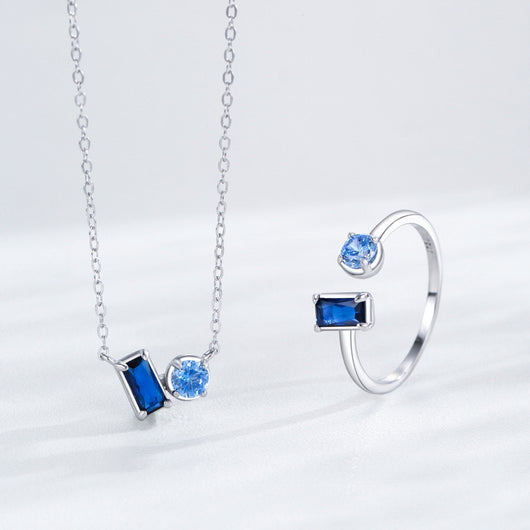 Conjunto de Joyas en Plata 925: Anillo, Collar y Aretes con Zafiro - Image 4
