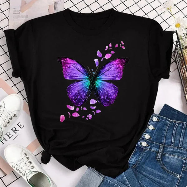 Playera Estampada Mariposas Flores Colores Cuello Redondo Manga Corta - Image 6