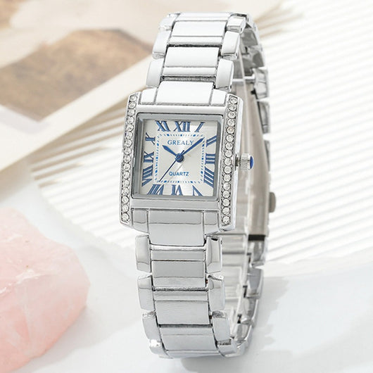 Reloj de Mujer Rectangular Elegante con Números Romanos y Detalles de Diamantes - Image 7