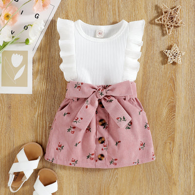 Conjunto Dos Piezas: Blusa sin Mangas Floral y Falda de Pana - Image 9