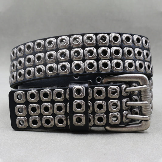 Cinturón de Cuero Genuino para Hombre con Remaches y Detalles Punk