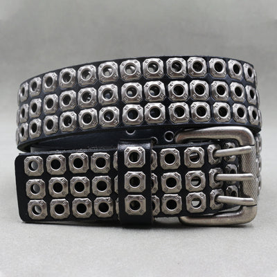 Cinturón de Cuero Genuino para Hombre con Remaches y Detalles Punk