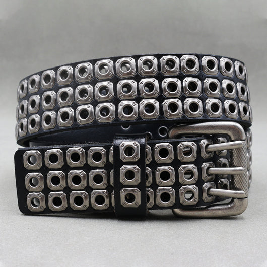 Cinturón de Cuero Genuino para Hombre con Remaches y Detalles Punk