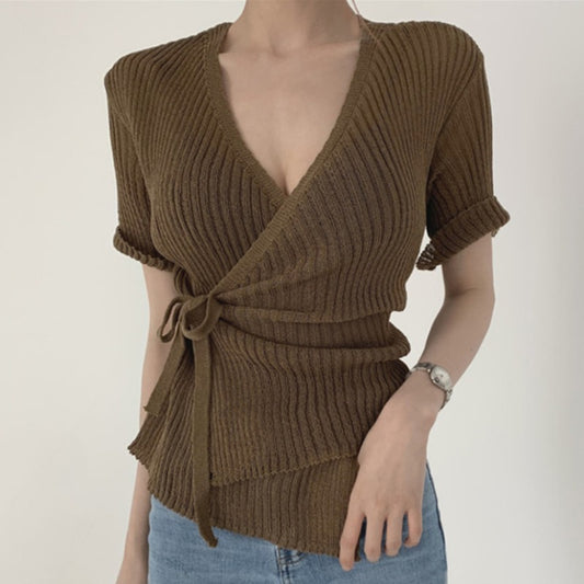 Suéter Entallado Cuello V Manga Larga para Mujer - Diseño Minimalista Reductor