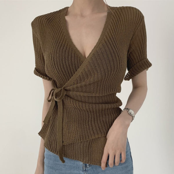 Suéter Entallado Cuello V Manga Larga para Mujer - Diseño Minimalista Reductor