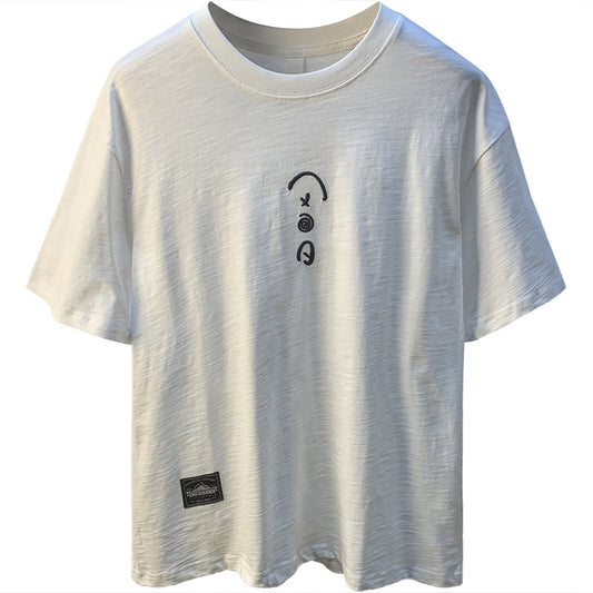 Camiseta Blanca de Algodón para Hombre - Verano Suelta Talla Grande Manga Corta Bordada - Image 2