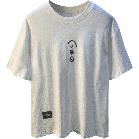 Camiseta Blanca de Algodón para Hombre - Verano Suelta Talla Grande Manga Corta Bordada - Image 2