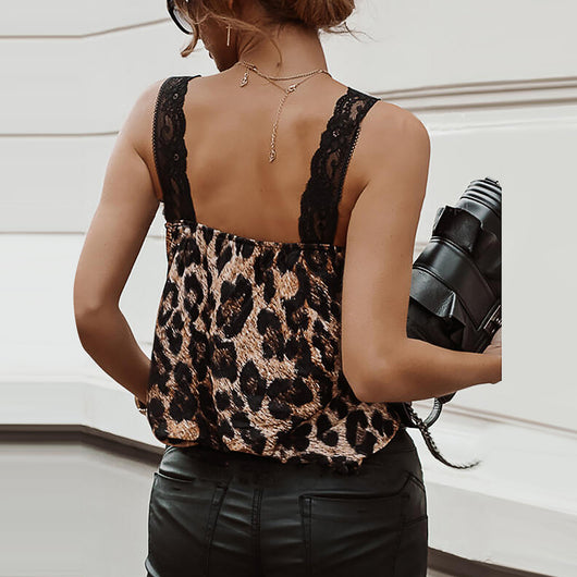 Blusa Estampado Leopardo con Encaje y Pespuntes para Mujer - Image 11