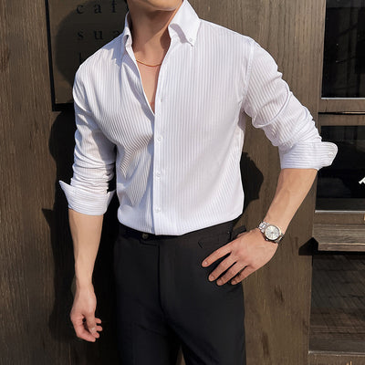 Camisa de Manga Larga con Rayas Oscuras Cuello en V para Hombre - Image 4
