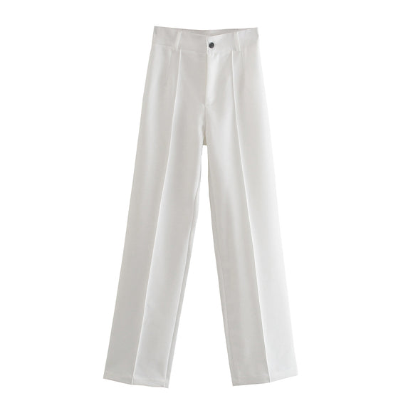Pantalones Casuales de Cintura Alta Estilo Europeo - Corte Recto Clásico
