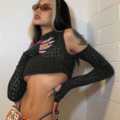 Bodysuit Tejido con Hombros Descubiertos y Mangas Largas - Image 16