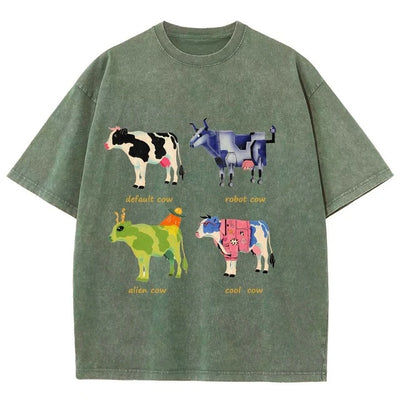 Playera Retro de Algodón con Estampado Divertido de Vaca para Hombre - Image 9