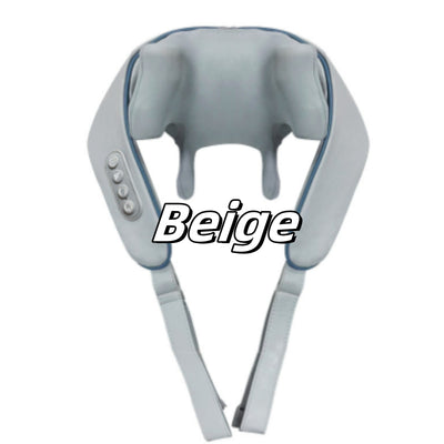 Light gray shoulder and neck massager with blue trim, control buttons, and hanging straps on a white background. - Image 5