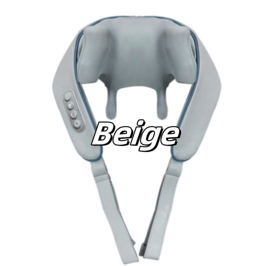 Light gray shoulder and neck massager with blue trim, control buttons, and hanging straps on a white background. - Image 5