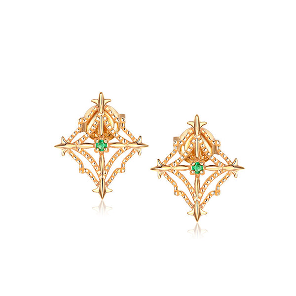 Aretes de Esmeralda Natural Corte Diamante Hueco con Perlas