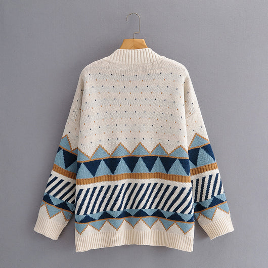 Cardigan Suelto Jacquard Diamond Block - Abrigo Tejido - Image 3