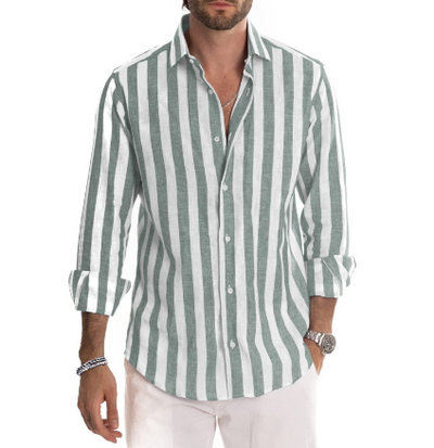 Camisa Casual de Rayas con Mangas Largas para Hombre - Image 11