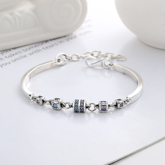 Pulsera de Plata Esterlina S925 con Cubo Giratorio y Cierre de Costura - Image 2