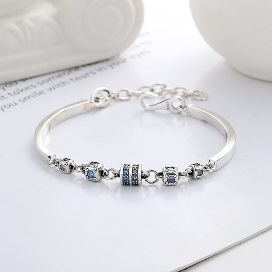 Pulsera de Plata Esterlina S925 con Cubo Giratorio y Cierre de Costura - Image 2