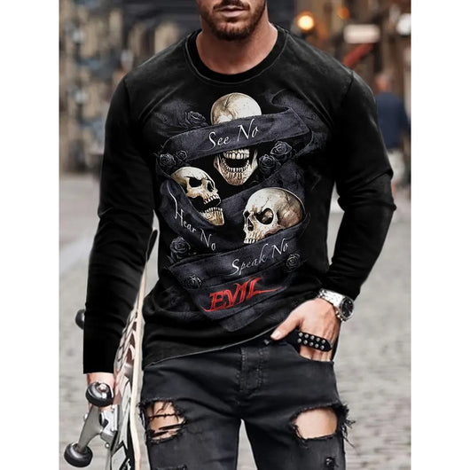Playera Hombre Estilo Retro 3D Hip-hop Oversize Manga Larga Cuello Redondo - Image 12