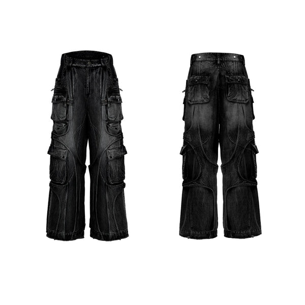 Pantalones Vaqueros Rectos Anchos Desgastados con Bolsillos Múltiples