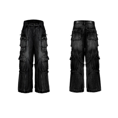 Pantalones Vaqueros Rectos Anchos Desgastados con Bolsillos Múltiples - Image 2