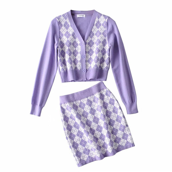 Conjunto Cardigan Tejido Manga Larga + Falda Corta - Image 5
