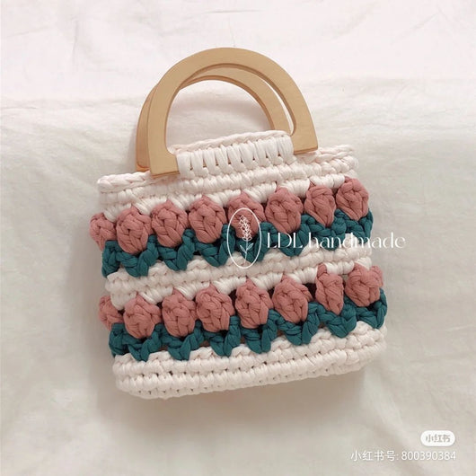 Bolso Tejido a Mano con Flores de Crochet - Diseño Tulipanes - Image 8
